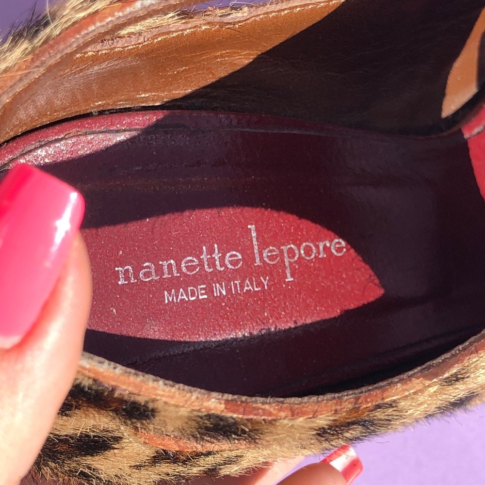 Leopard Print Nanette Lepore Peep Toe Lace Up Heel - Picture 3 of 7
